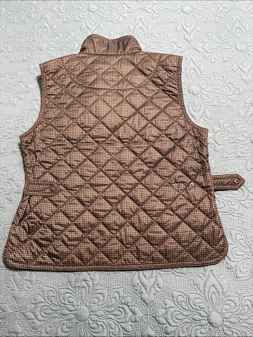 Coach Women's Quilted Loden/Navy Gingham Vest